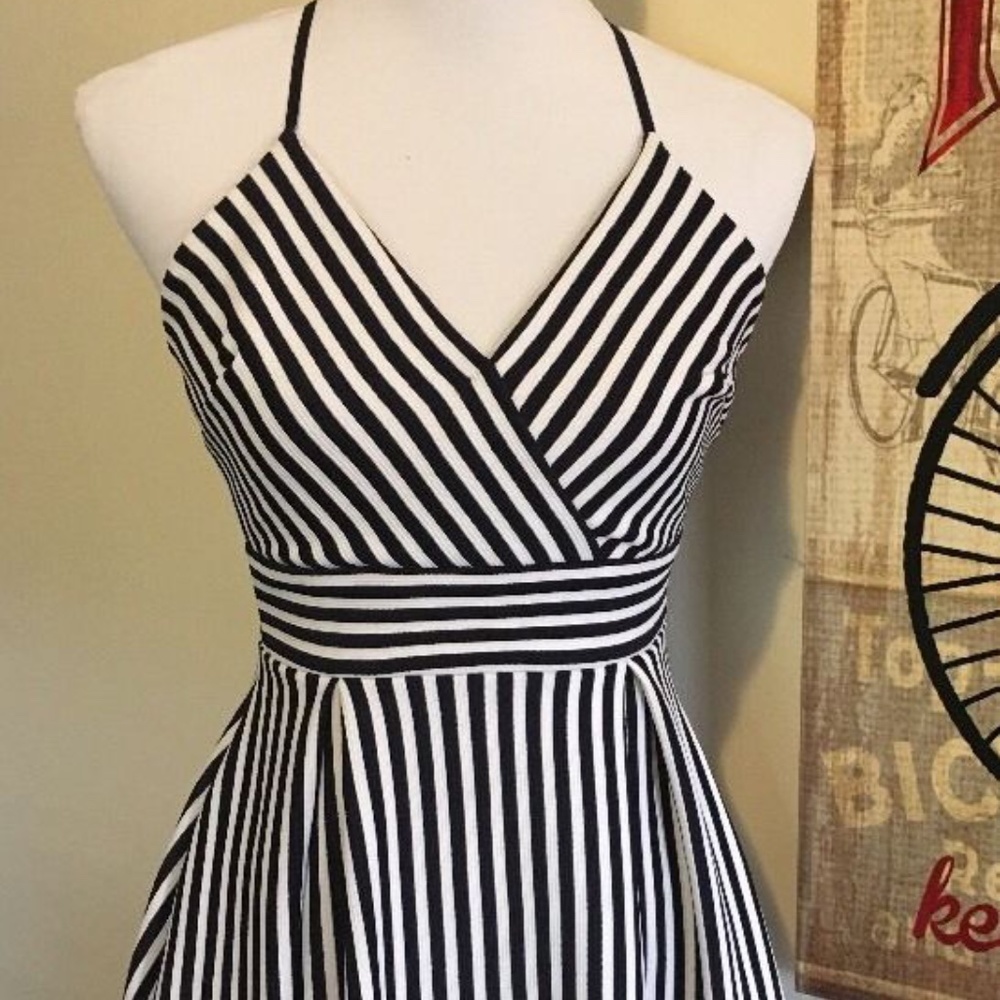 SOPRANO Blue/White Stripe Summer Halter Dress!